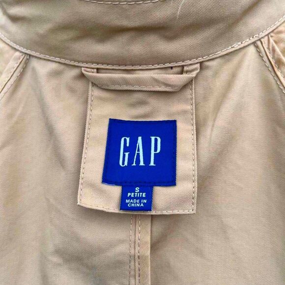 Gap Icon Trench Coat – Size Small Petite Khaki Tan Rain Jacket Classic Outerwear - Picture 9 of 11